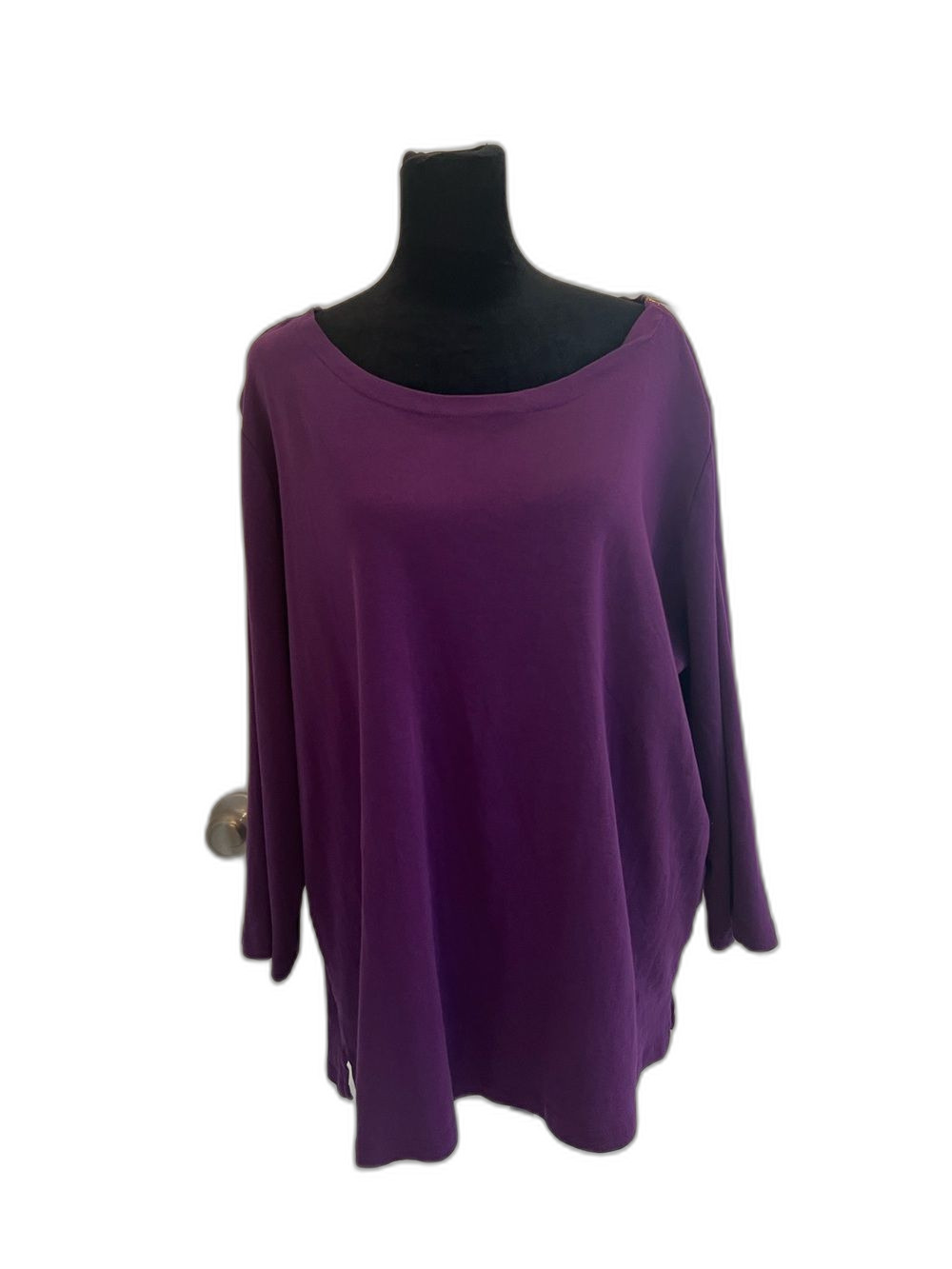 Jones New York Signature 3X Purple 3/4 Sleeve Top Shoulder Zip